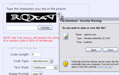 BotDetect sound CAPTCHA download dialog screenshot
