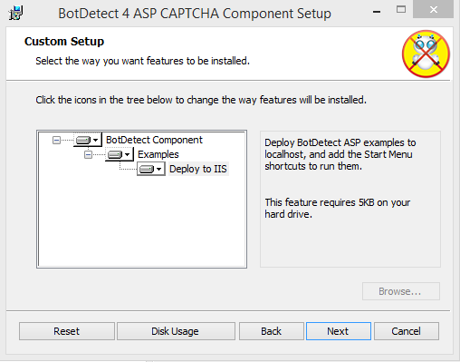 BotDetect ASP Setup feature selection