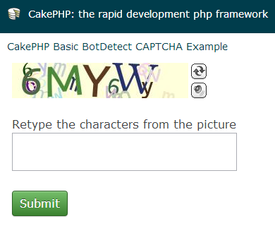 BotDetect CakePHP 2 CAPTCHA basic Captcha validation screenshot