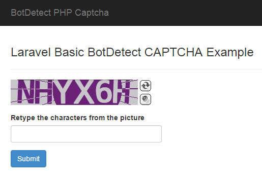 BotDetect Laravel 4.2 CAPTCHA basic Captcha validation screenshot
