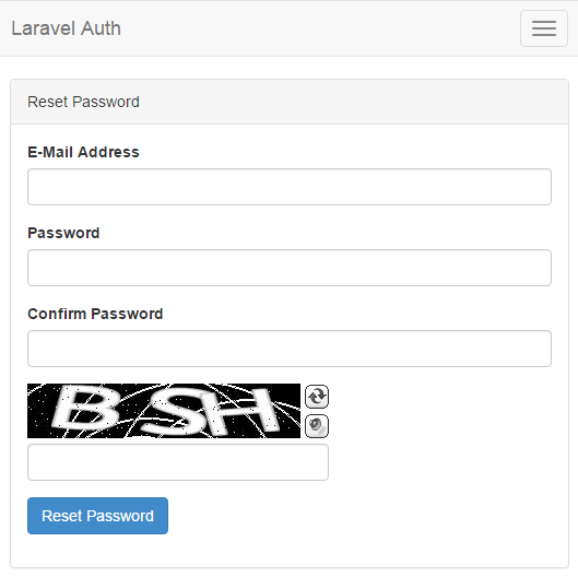 Laravel 5.1 Auth Reset Password BotDetect Captcha validation screenshot