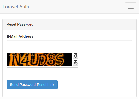 Laravel 5.1 Auth Send Password BotDetect Captcha validation screenshot