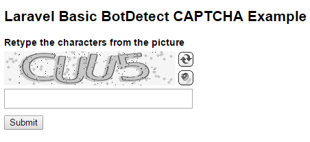 BotDetect Laravel 5.3 CAPTCHA basic Captcha validation screenshot
