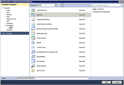 SharePoint CAPTCHA screenshot: Webpart