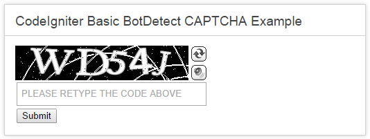 BotDetect CodeIgniter 3.0 basic Captcha validation screenshot