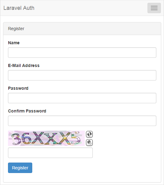 Laravel 5.1 Auth Register BotDetect Captcha validation screenshot
