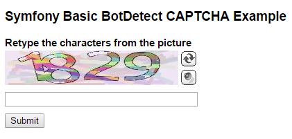 Symfony 4 Basic BotDetect Captcha validation screenshot