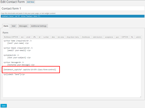 BotDetect PHP CAPTCHA WordPress Plugin: Contact Form 7 Captcha setting
