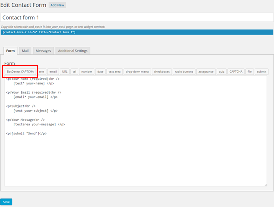 BotDetect PHP CAPTCHA WordPress Plugin: Contact Form 7 Captcha setting