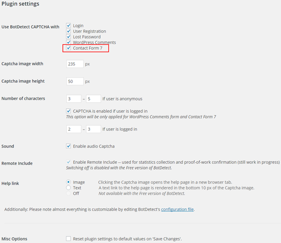BotDetect PHP CAPTCHA WordPress Plugin: Contact Form 7 Captcha setting